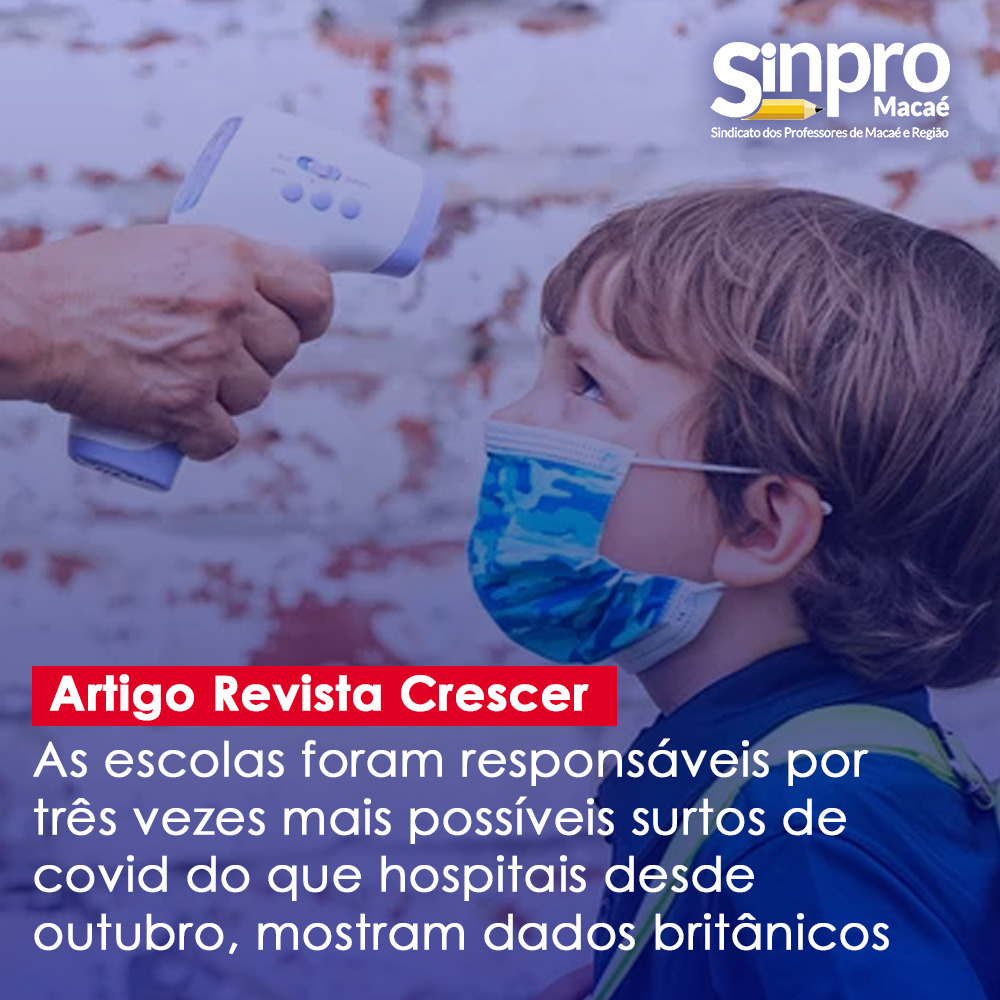 Artigo Revista Crescer - As escolas foram responsáveis por três vezes mais possíveis surtos de covid do que hospitais desde outubro, mostram dados britânicos