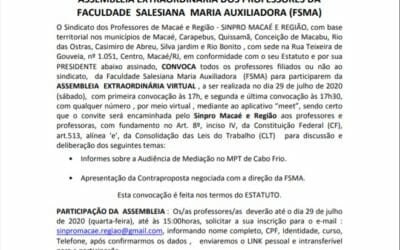 ASSEMBLEIA VIRTUAL EXTRAORDINÁRIA DOS PROFESSORES DA FACULDADE SALESIANA
