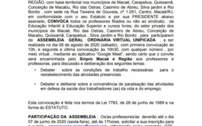 EDITAL DE CONVOCAÇÃO ASSEMBLEIA 08 DE AGOSTO DE 2020