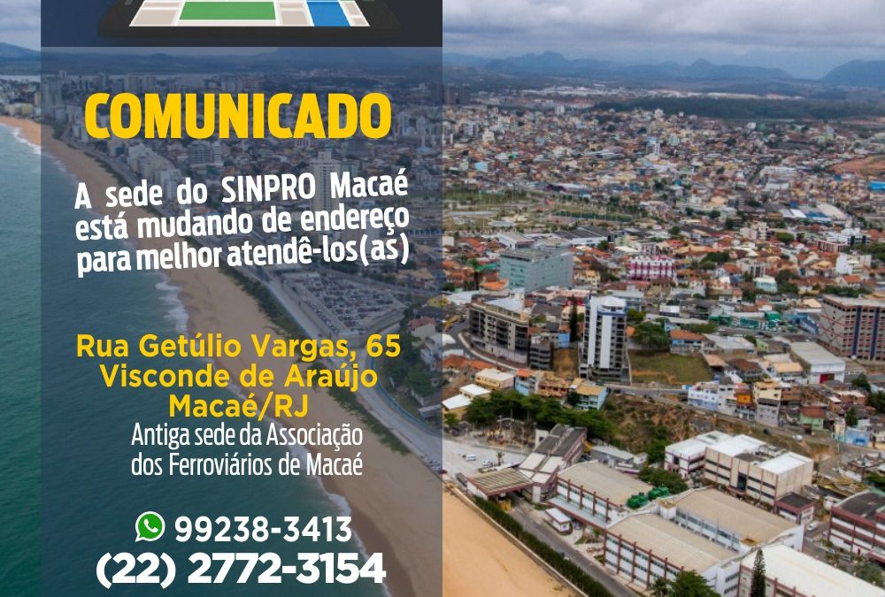 Sinpro Macaé de endereço novo