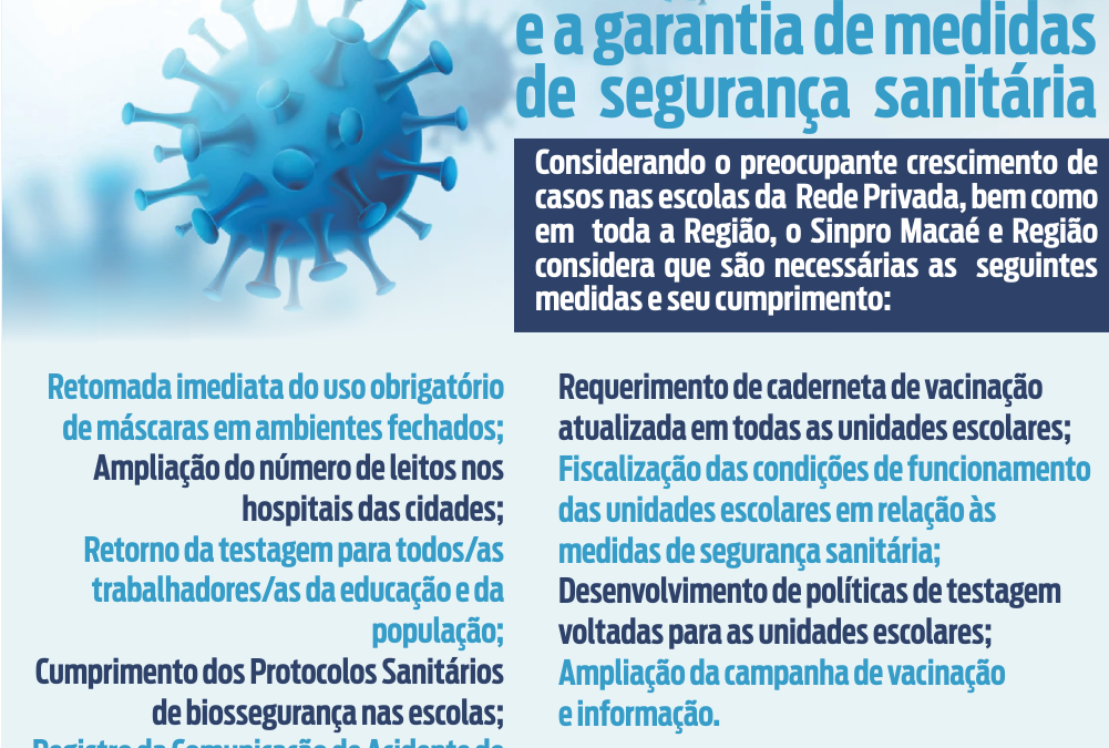 Covid nas escolas: Sinpro Macaé e Região recomenda medidas de proteção aos trabalhadores da educação nas escolas privadas
