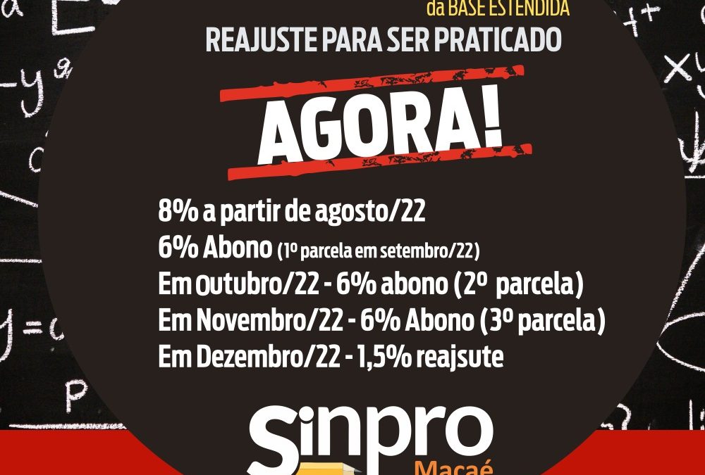 Professores da educação básica da Base Estendida têm reajuste de 9,15% e o abono salarial de 18%