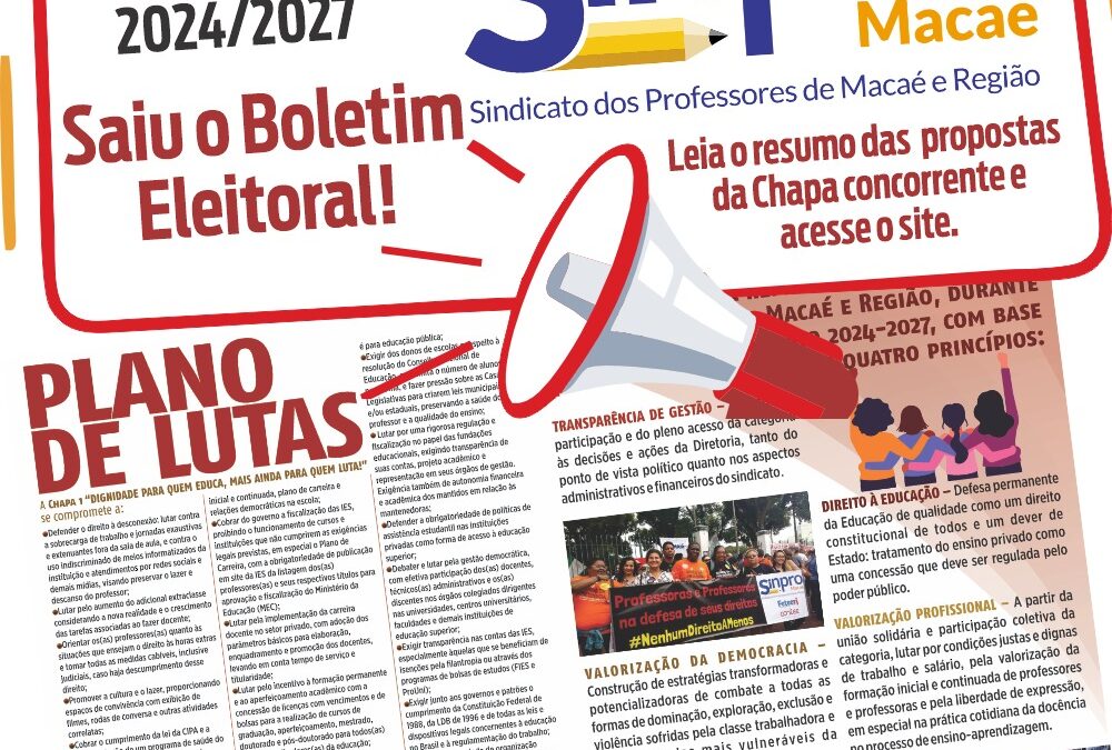 ELEIÇÃO SINPRO MACAÉ E REGIÃO 2024: SAIU O BOLETIM !