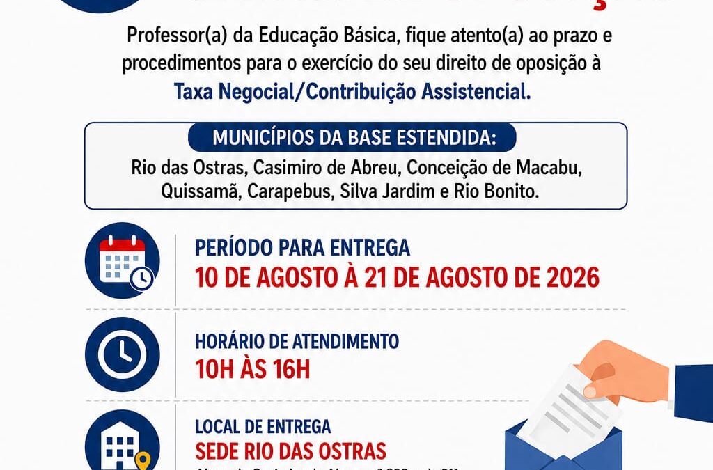 COMUNICADO – CARTA DE OPOSIÇÃO À CONTRIBUIÇÃO ASSISTENCIAL (TAXA NEGOCIAL)